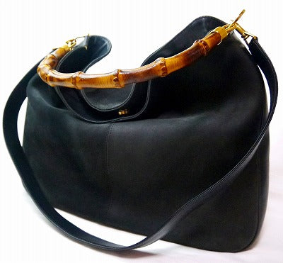 OLD Gucci 黒ホーボー２Ｗａｙバンブーバッグ（大ヌバック皮）