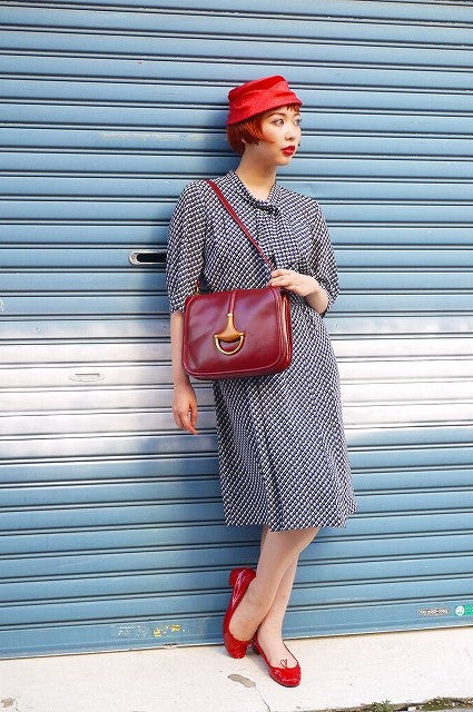 OLD Gucci ボルドーワイン総皮ウッドビットショルダー