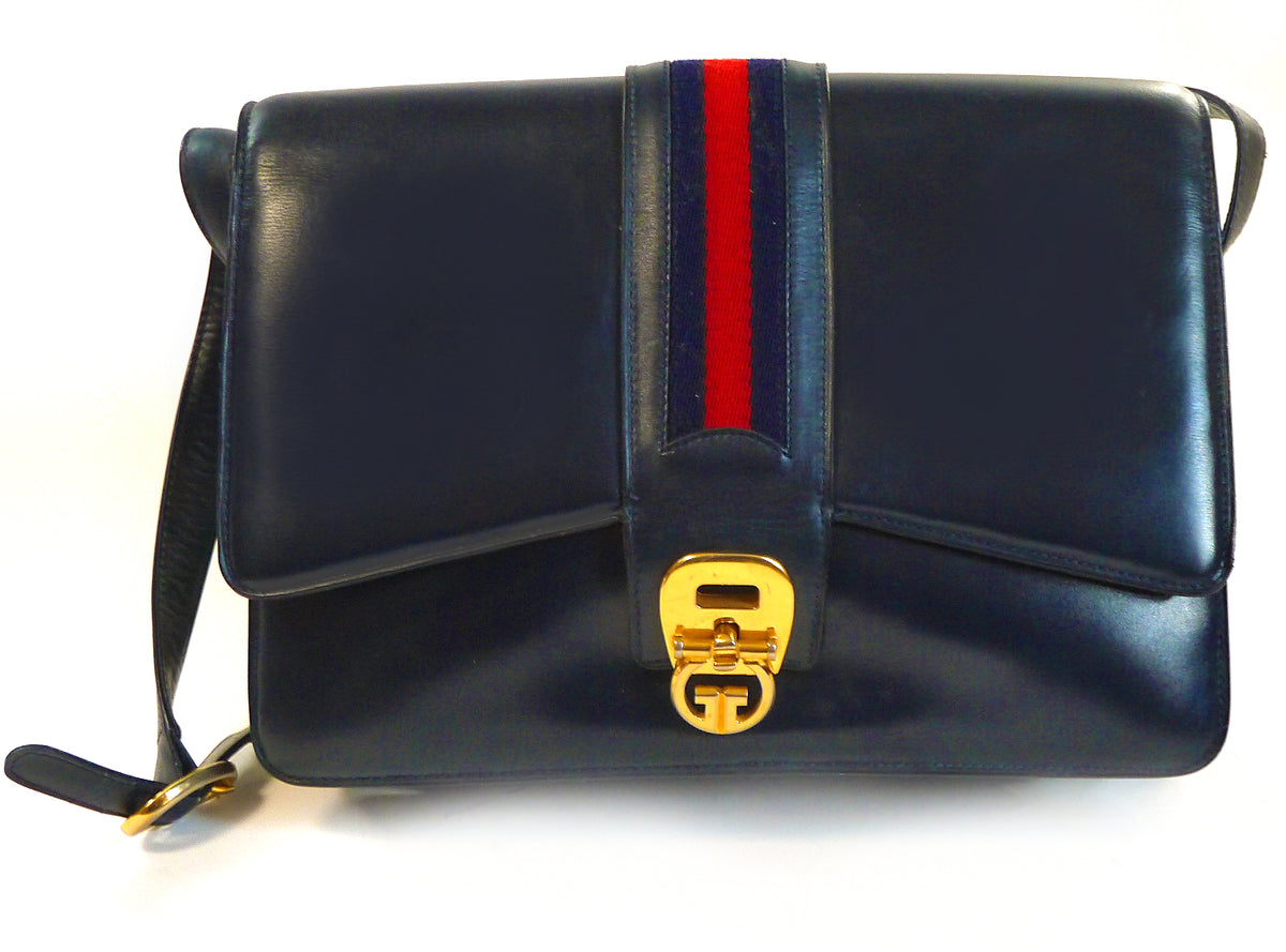 OLD Gucci 縦シェリー革ショルダー（濃紺）