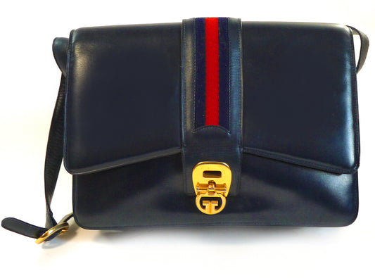 OLD Gucci 縦シェリー革ショルダー（濃紺）