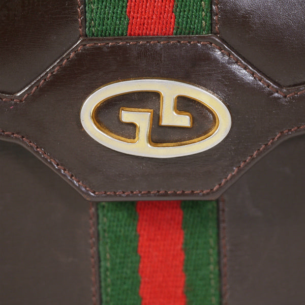 OLD Gucci チェーン総革クラッチショルダー（濃茶）