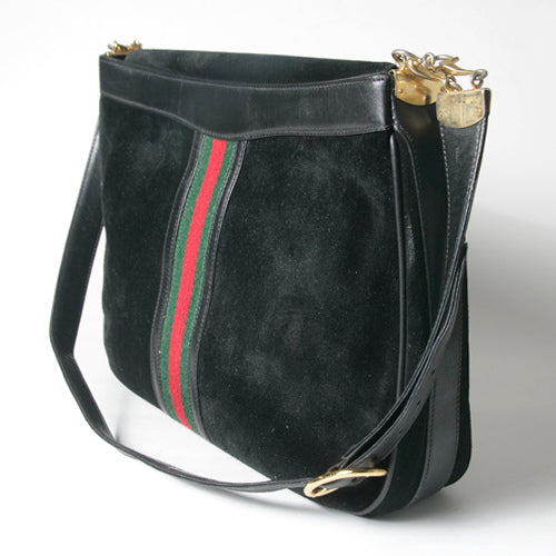 OLD Gucci  ビット留具スエード大型ショルダー（黒）