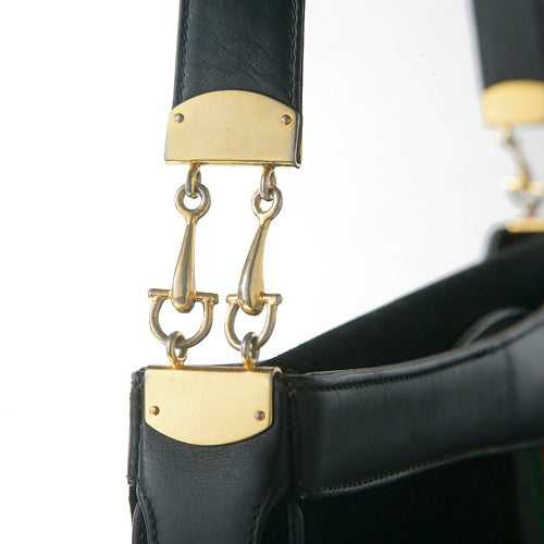 OLD Gucci  ビット留具スエード大型ショルダー（黒）