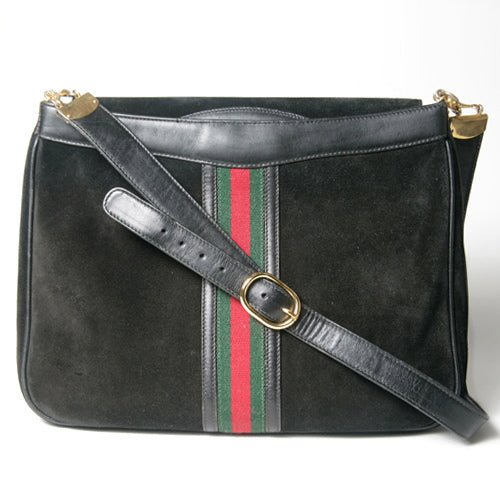 OLD Gucci  ビット留具スエード大型ショルダー（黒）