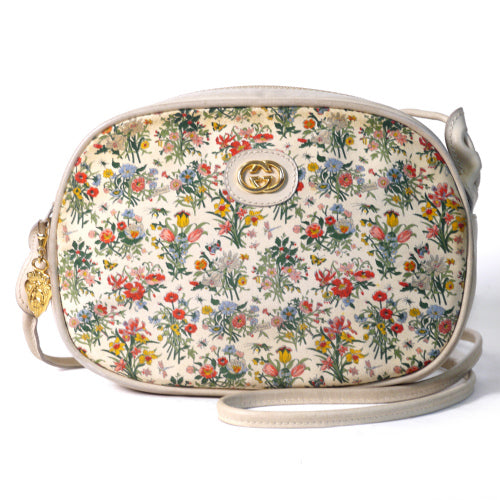 OLD Gucci FLORA  フローラ長方形ショルダー（白×黒）
