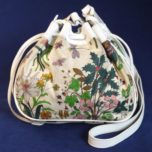 OLD Gucci フローラ巾着ポシェット(白）