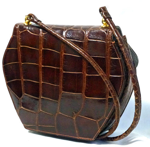 OLD Gucci 　クロコ型押しショルダー（茶）
