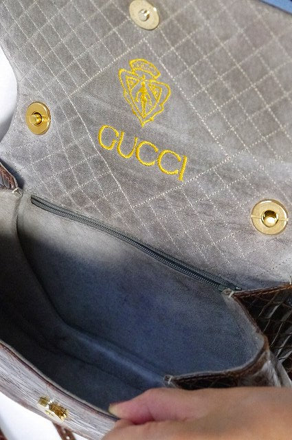 OLD Gucci 　クロコ型押しショルダー（茶）