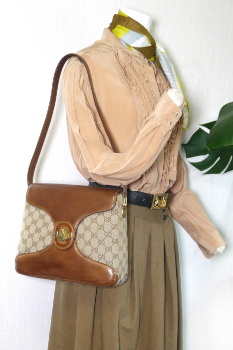 OLD Gucci ジャガード ７０ｓショルダー（茶GG）