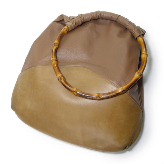 OLD Gucci　バンブーサークルハンドル総革バッグ（茶）