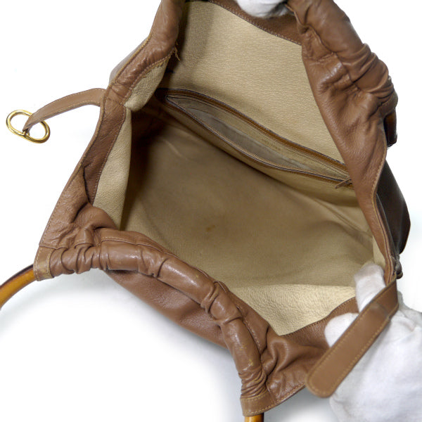 OLD Gucci　バンブーサークルハンドル総革バッグ（茶）