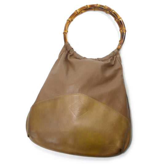 OLD Gucci　バンブーサークルハンドル総革バッグ（茶）