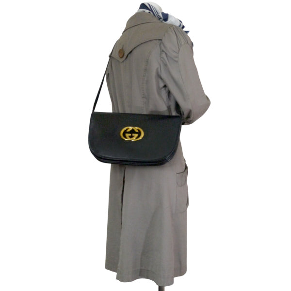 OLD Gucci Ｇ金具２Way半円ショルダー(黒)