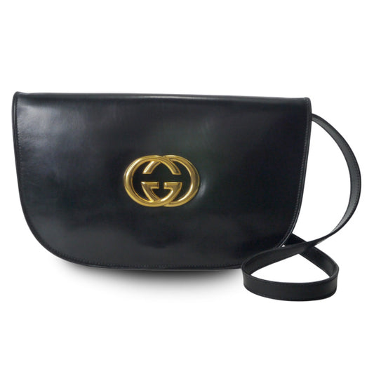 OLD Gucci Ｇ金具２Way半円ショルダー(黒)