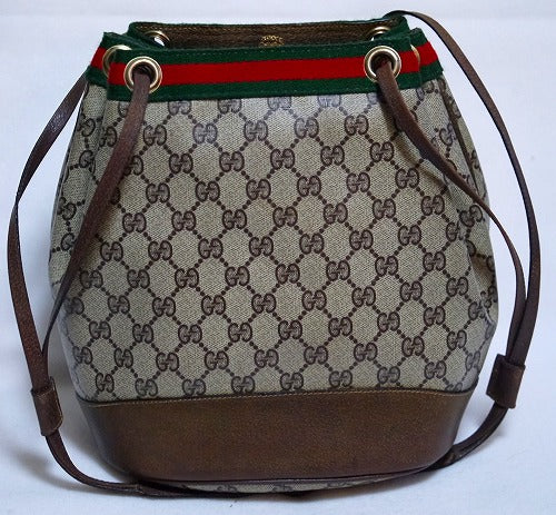 OLD Gucci 巾着型ショルダー シェリ-ライン（茶)