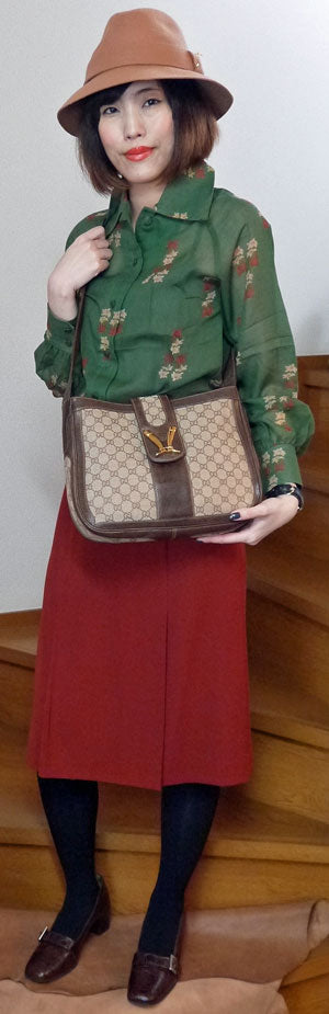 OLD Gucci ブーツ金具ジャガードショルダー（茶）