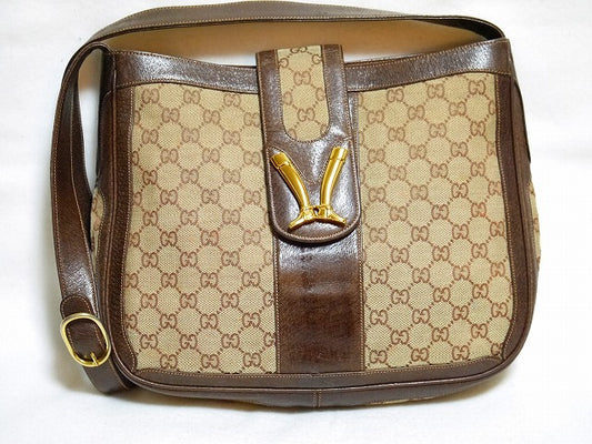 OLD Gucci ブーツ金具ジャガードショルダー（茶）