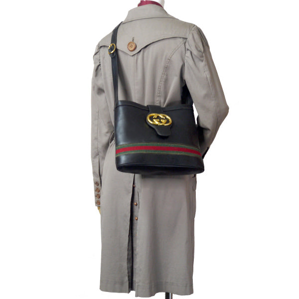 OLD Gucci 80s!GG金具バケツ型ショルダー（黒）