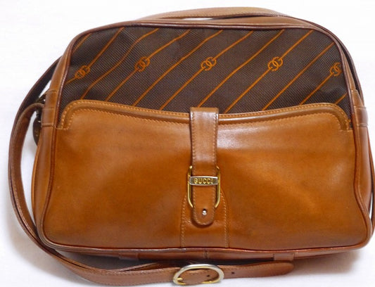 OLD Gucci　ピンストライプ　７０ｓ茶マイクロCG２Wayショルダー