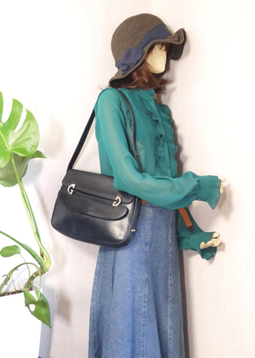 OLD Gucci 総皮G金具大判2wayショルダー(濃紺)