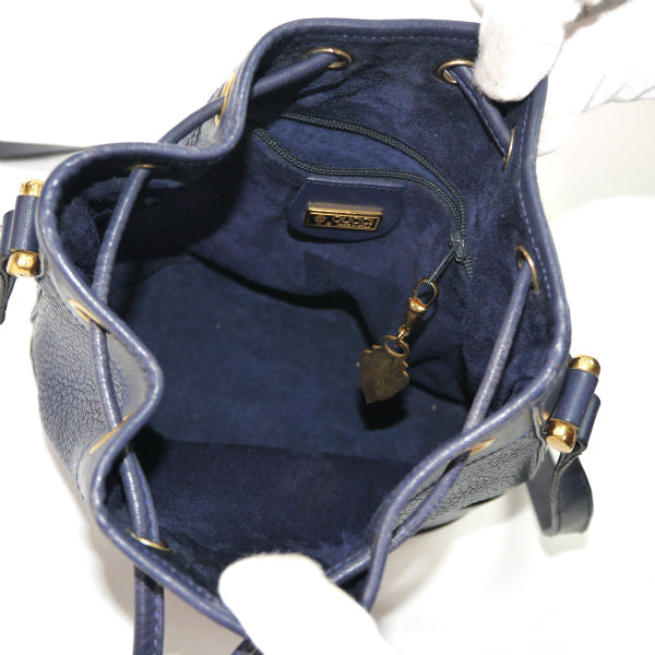 OLD Gucci　型押しレザー巾着ミニポシェット（紺）