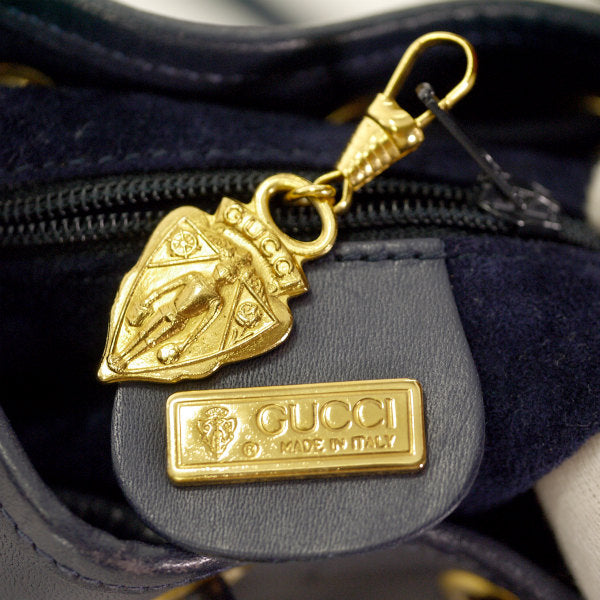 OLD Gucci　型押しレザー巾着ミニポシェット（紺）