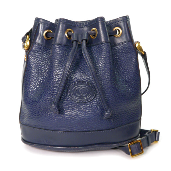 OLD Gucci　型押しレザー巾着ミニポシェット（紺）