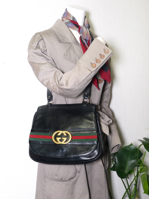 OLD Gucci　70sGG金具シェリーショルダー（黒）