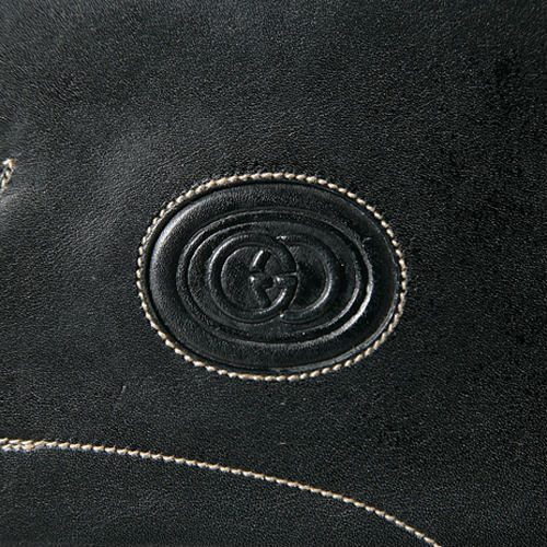 OLD Gucci　黒総革　花刺繍ショルダー
