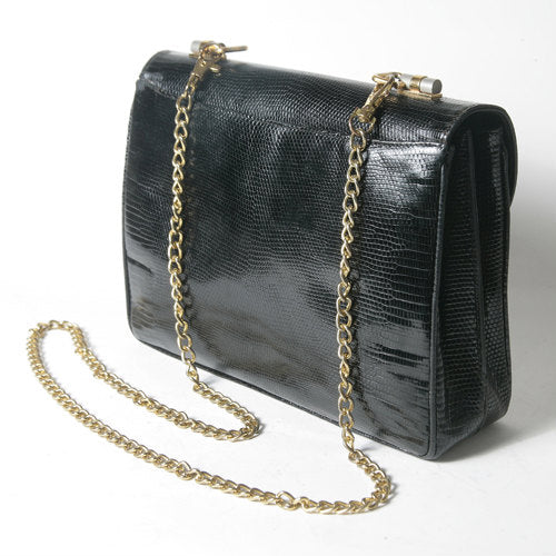 OLD Gucci リザードチェーン付きショルダー（黒）