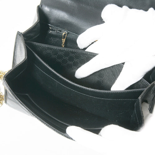 OLD Gucci リザードチェーン付きショルダー（黒）