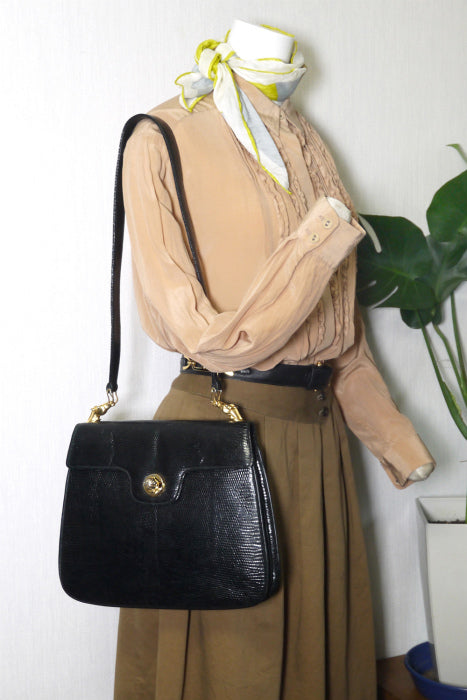 OLD Gucci  リザード６０ｓ　馬バッグ（黒）