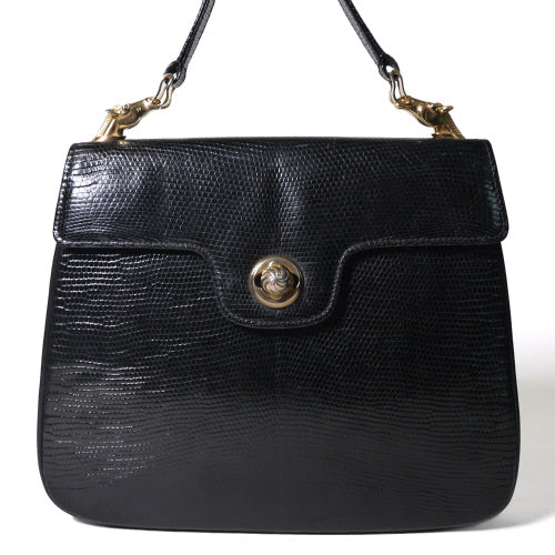 OLD Gucci  リザード６０ｓ　馬バッグ（黒）