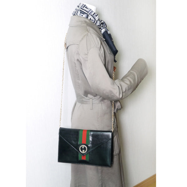 OLD Gucci チェーン総革クラッチショルダー（黒）