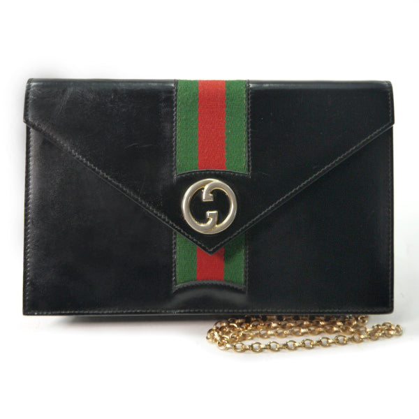 OLD Gucci チェーン総革クラッチショルダー（黒）