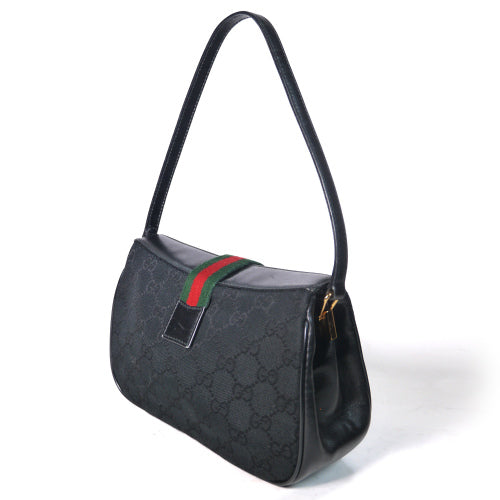 OLD Gucci　ジャガード縦シェリーハンドバッグ(黒・小）