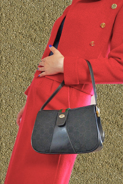 OLD Gucci　ジャガード縦シェリーハンドバッグ(黒・小）