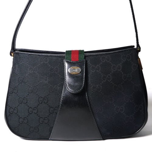 OLD Gucci　ジャガード縦シェリーハンドバッグ(黒・小）