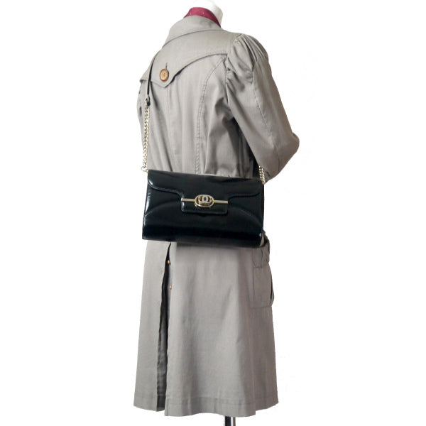 OLD Gucci ロゴ金具パテントレザー2WAYバッグ（黒）