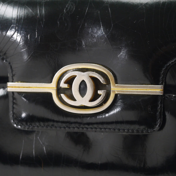 OLD Gucci ロゴ金具パテントレザー2WAYバッグ（黒）