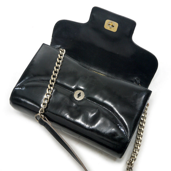 OLD Gucci ロゴ金具パテントレザー2WAYバッグ（黒）