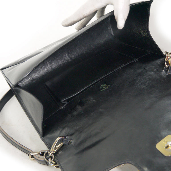 OLD Gucci ロゴ金具パテントレザー2WAYバッグ（黒）