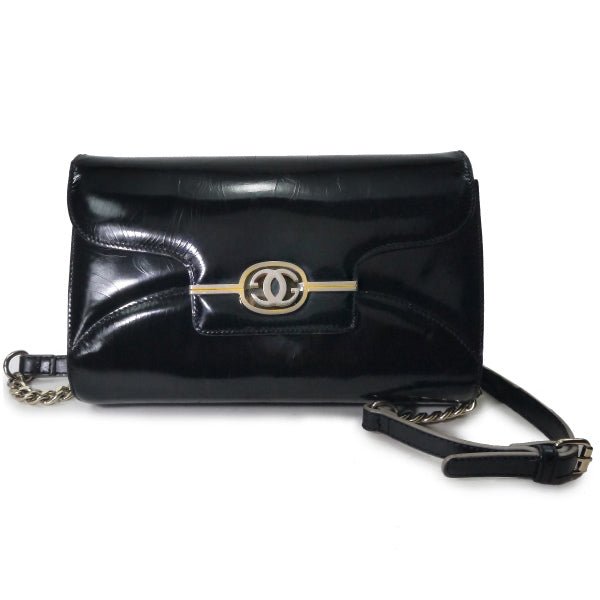 OLD Gucci ロゴ金具パテントレザー2WAYバッグ（黒）