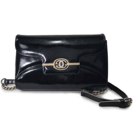 OLD Gucci ロゴ金具パテントレザー2WAYバッグ（黒）