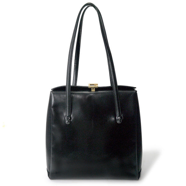 OLD Gucci　本革製G留め具スクエアトートバッグ（黒）