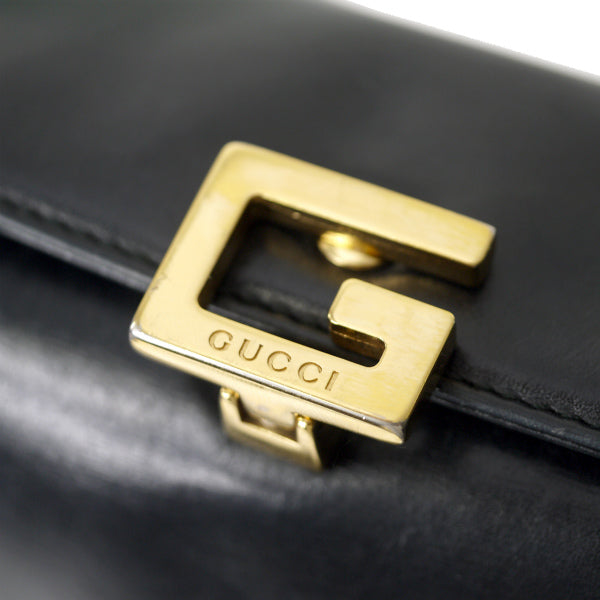 OLD Gucci　本革製G留め具スクエアトートバッグ（黒）