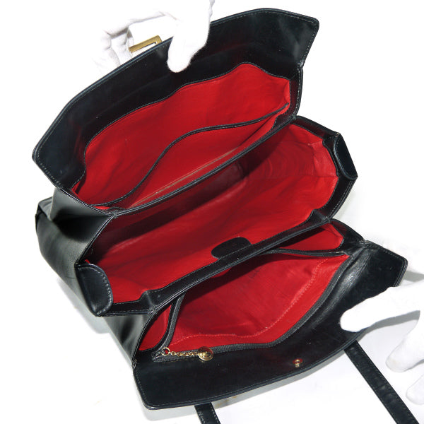 OLD Gucci　本革製G留め具スクエアトートバッグ（黒）