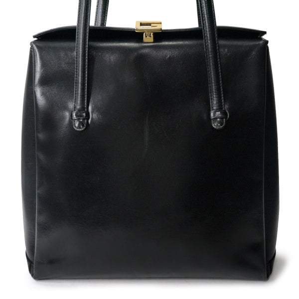 OLD Gucci　本革製G留め具スクエアトートバッグ（黒）