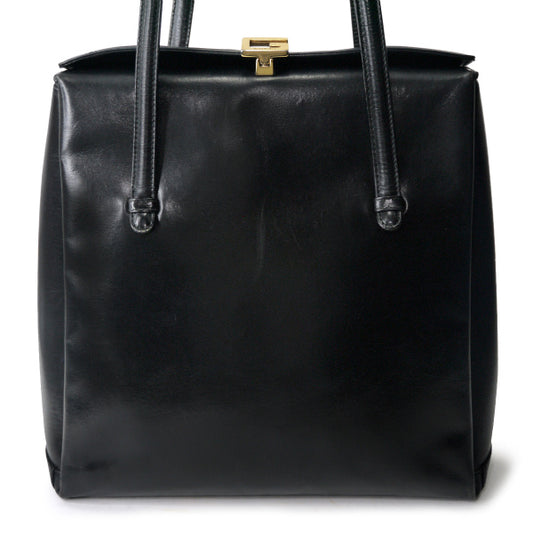 OLD Gucci　本革製G留め具スクエアトートバッグ（黒）