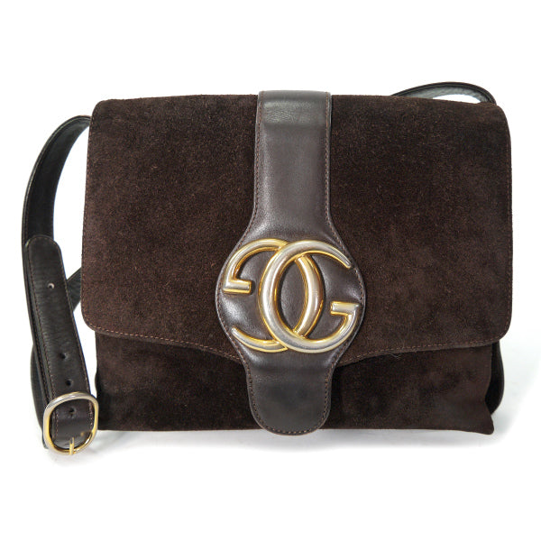 OLD Gucci　スエード ビッグGG金具ワンショルダー（濃茶）
